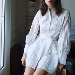 Zara oyster white embroidered mini dress